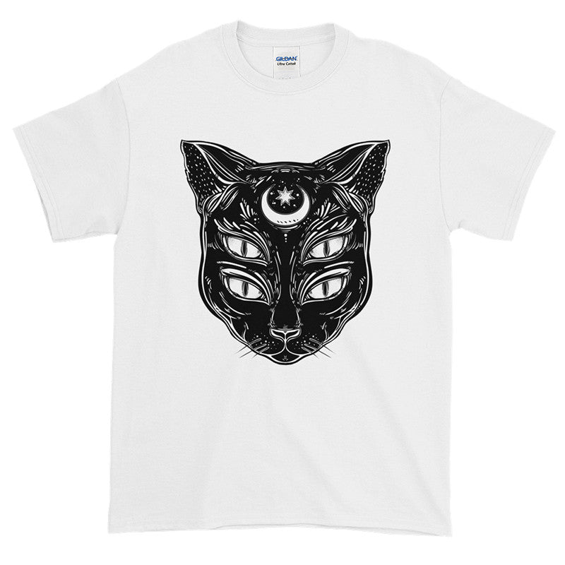 black cat t-shirt men's white