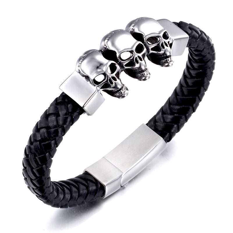 Skull Trio Leather Bracelet