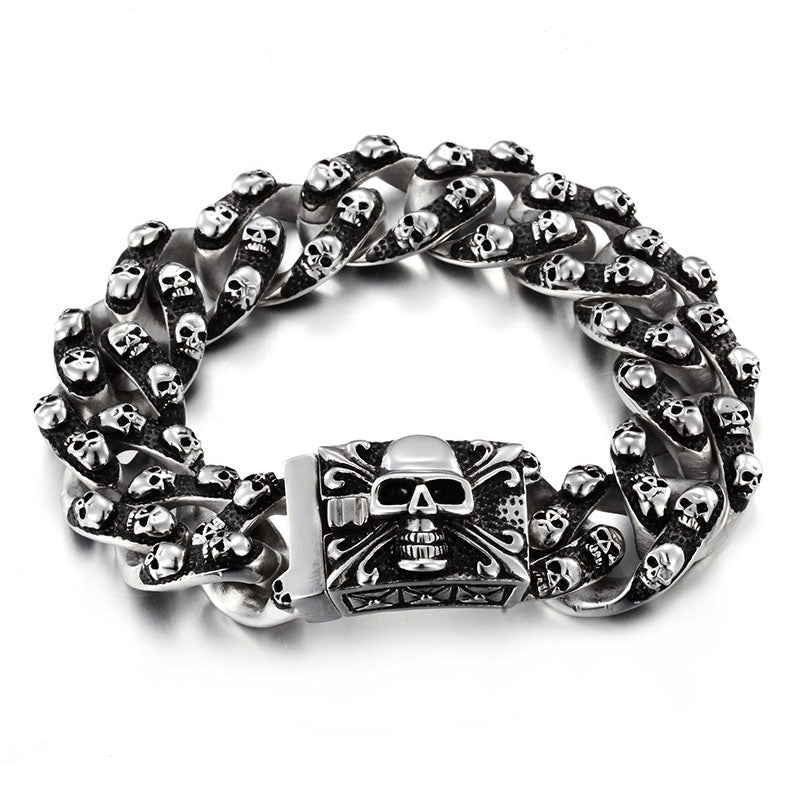 Road Warrior Skull Bracelet - Links Made of Skulls - B79