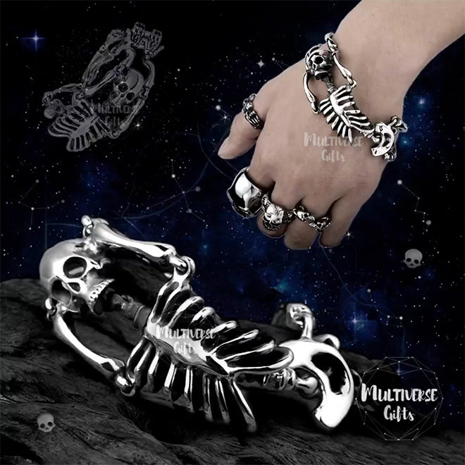Steam Punk Skull Skeleton Bracelet For Men Gothic Hand Elasticity  Adjustable Couple Women Bracelet Bangles Jewelry